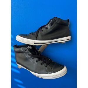 Converse All Star High Top Black on Black Canvas leather Shoes 144662C size 12 m